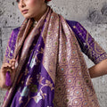 Royal Purple Banarasi Silk Saree Gold Zari Border Floral Weaving Saree