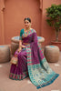 Magenta Silk Saree Teal Green Contrast Border Zari Weaving Festive Wear