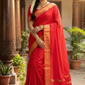 Red Kanjivaram Silk Saree Golden Zari Border Motif Saree