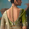 Beige Embroidered Silk Saree with Green Blouse Festive Wear