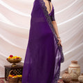 Designer Purple Georgette Saree Heavy Embroidered Border Blouse