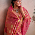 Rani Pink Silk Saree with Golden Zari Polka Dot Weaving Designer Saree