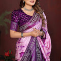 Purple Banarasi Silk Saree Silver Zari Border Traditional Motifs Saree