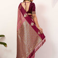 Maroon Rose Pink Banarasi Silk Saree Gold Zari Motifs Grand Woven Pallu