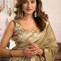 Golden Beige Silk Saree with Rich Zari Border Designer Saree