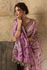 Pink Banarasi Silk Saree with Purple Zari Border Floral Weaving Saree