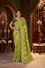  Parrot Green Embroidered Silk Blend Saree with Designer Blouse