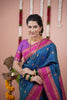 Deep Blue Silk Saree with Rani Pink Woven Border Traditional Design