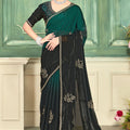 Designer Green Black Embroidered Party Wear Saree With Blouse