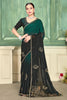 Designer Green Black Embroidered Party Wear Saree With Blouse
