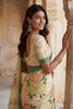 Cream Printed Linen Silk Saree Floral Design and Green Border