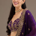 Deep Purple Silk Saree Heavy Zari Embroidered Border Designer Blouse