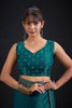 Teal Green Silk Saree Antique Silver Zari Border Party Wear Saree