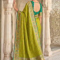 Lime Green Paithani Silk Saree Traditional Zari Border Designer Green Blouse