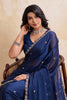 Navy Blue Georgette Saree with Silver Zari Border Butti Work