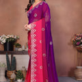 Pink and Purple Georgette Saree Embroidered Border Work