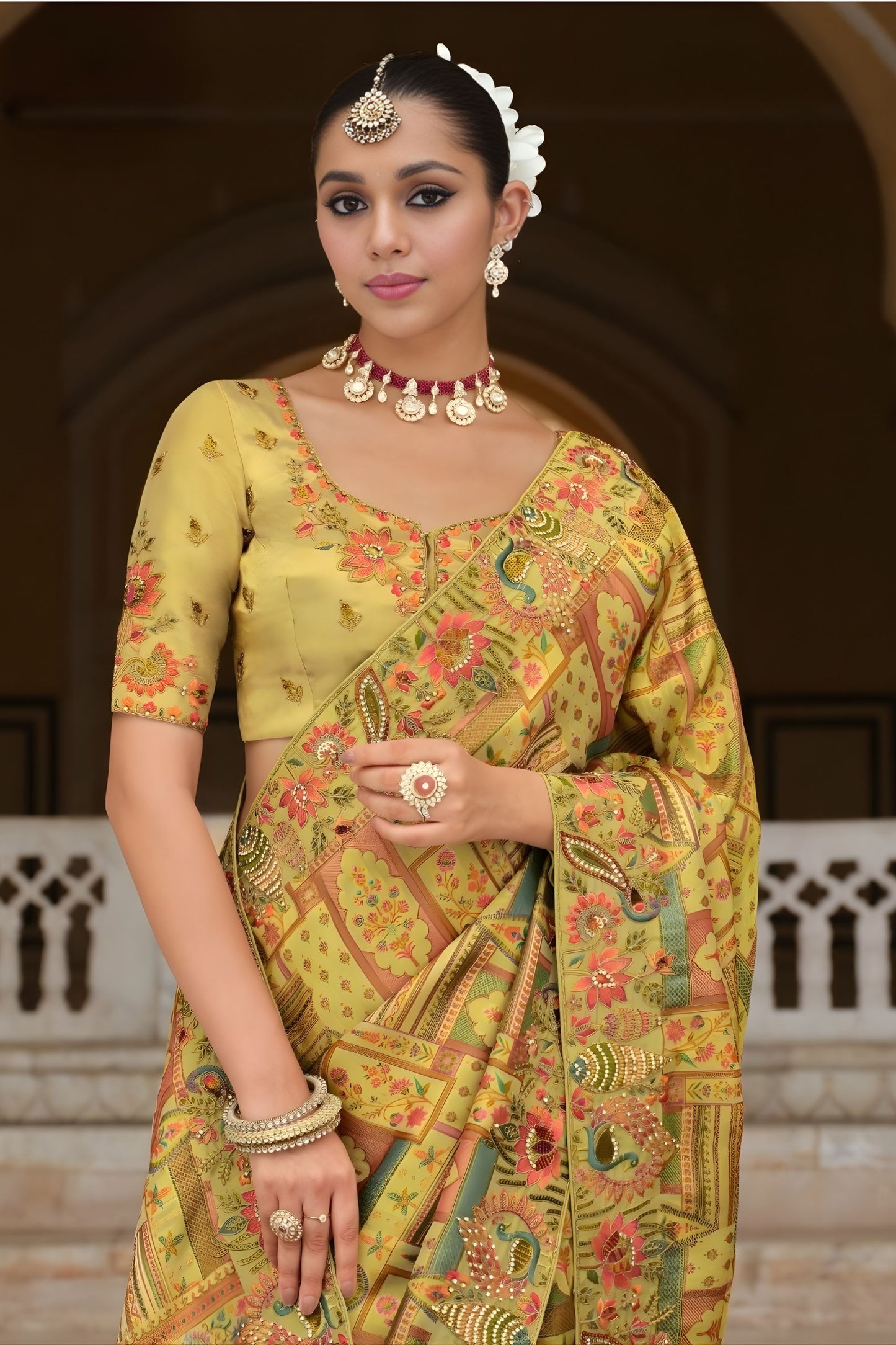 Traditional Olive Green Woven Silk Saree Wedding  Wear