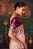 Pink Silk Saree with Heavy Border and Wine Velvet Blouse
