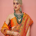 Vibrant Orange Banarasi Silk Saree With Traditional Patola Festive Wear