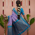 Lavender Silk Saree with Sky Blue Woven Border Traditional Design
