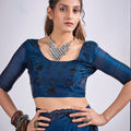 Teal Blue Organza Silk Saree with Black Embroidered Blouse