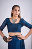 Teal Blue Organza Silk Saree with Black Embroidered Blouse