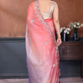 Pink Lavender Embroidered Organza Silk Saree Designer Border