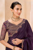 Deep Purple Designer Saree with Floral Embroidered Border Blouse