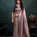 Mauve Satin Silk Saree with Silver Embroidery Border Designer Blouse