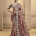 Designer Mauve Metallic Silk Saree Heavy Border and Matching Blouse 