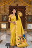 Mustard Yellow Cotton Silk Saree Golden Border Peacock Floral Designer Pallu