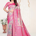 Rani Pink and Beige Banarasi Silk Saree with Rich Zari Woven Design