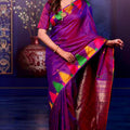 Royal Magenta Purple Soft Silk Saree Multicolor Temple Border Rich Zari Pallu