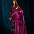 Wine Purple Satin Silk Saree with Metallic Zari Designer Party Wear