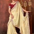 ream Embroidered Silk Saree with Maroon Blouse Festive Occasions