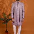 Outstanding Lavender Indo Western Sherwani for Men With Designer Jacquard Jacket