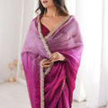 Rani Pink Organza Silk Saree with Designer Golden Lace Border