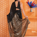 Designer Black Sequin Party Wear Saree Gold Embellished Saree