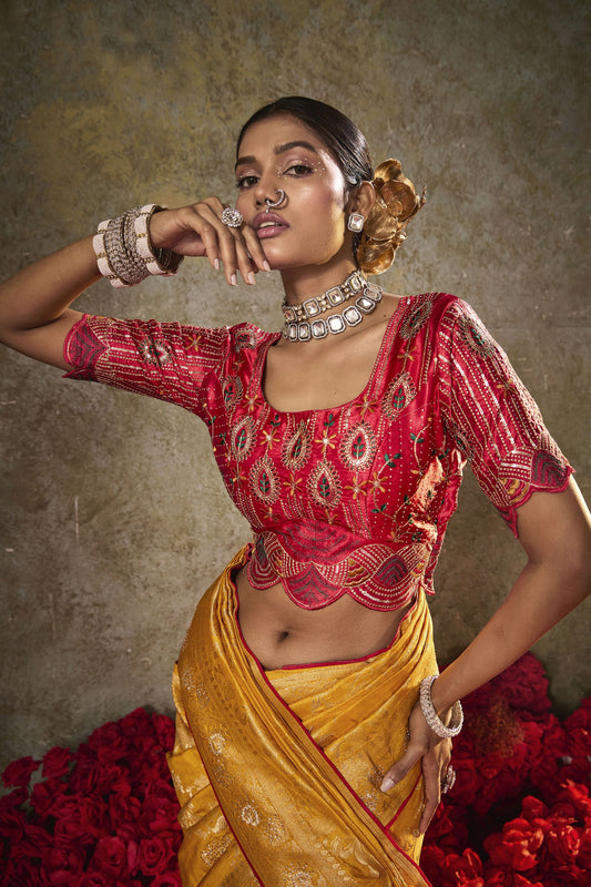 Mustard Yellow Banarasi Silk Saree Rich Gold Zari Weaving Embroidered Border