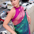 Green Pink Banarasi Patola Silk Saree with Rich Zari Border