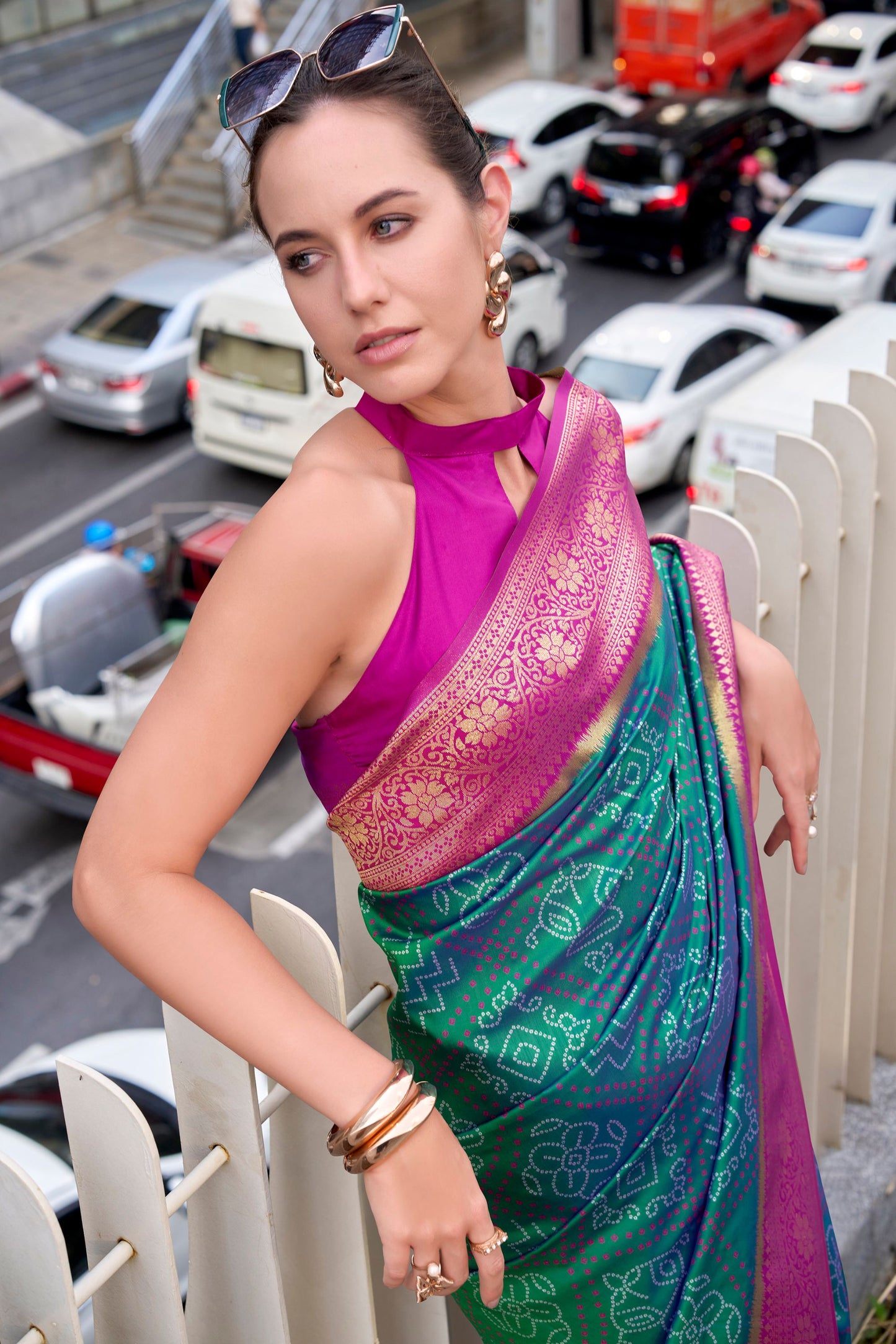 Green Pink Banarasi Patola Silk Saree with Rich Zari Border