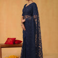 Navy Blue Net Saree Heavy Sequins Embroidery Designer Border