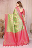 Green Pink Banarasi Silk Saree with Rich Zari Weaving and Contrasting Pallu