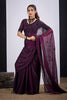 Wine Purple Organza Saree Black Floral Embroidery Designer Saree