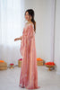 Premium Peach Organza Saree with Elegant White Floral Embroidery Party Wear