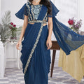 Royal Blue Designer Saree with Floral Embroidered Blouse