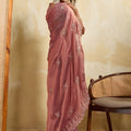 Dusty Pink Designer Saree Embroidery Sequin Georgette Saree