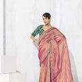 Designer Pink Saree Border Green Blouse Party Wear