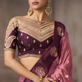 Dusty Pink Silk Saree with Wine Purple Contrast Border