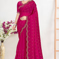 Elegant Hot Pink Silk Saree with Zari Embroidered Border Buti Work